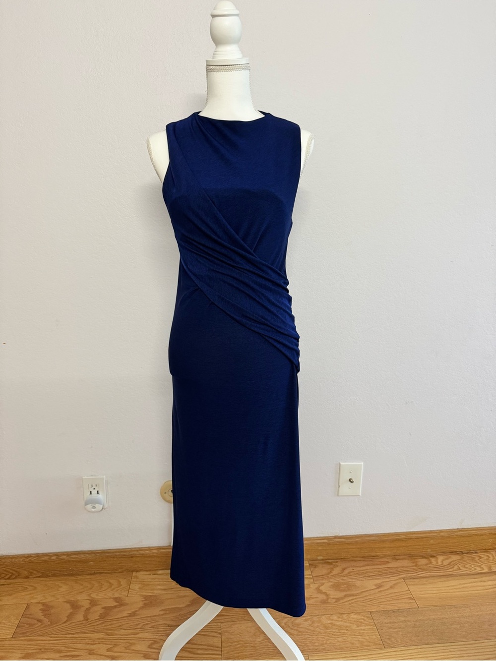 Alexander Wang Sleeveless Navy Maxi Dress with Side Ruching